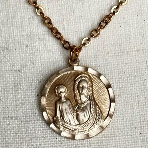 Vintage Blessed Mother and Jesus Pendant Necklace - Germany